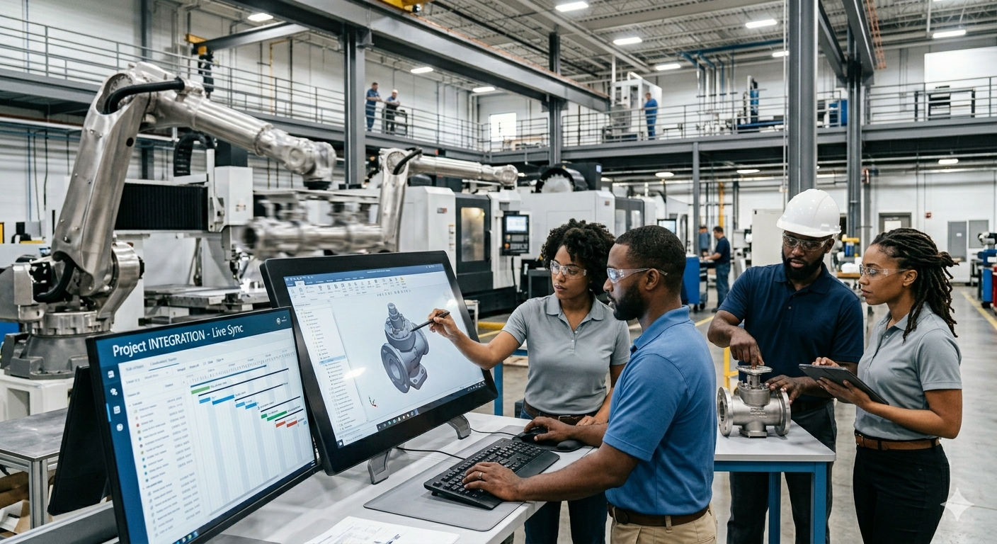 Engineers working collaboratively in an industrial setting